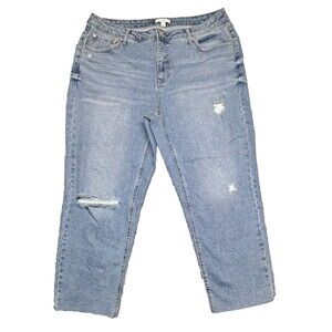 And Now This Jeans Womens Sz 16W Straight Leg Denim Blue Stretch Distressed 16